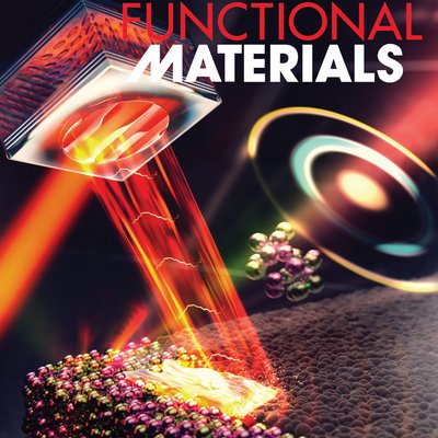 Ein starker Laserstrahl in gelb und rot, der Metall formt am Cover der Fachzeitschrift "Advanced Functional Materials".