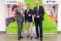 v.l.n.r: Horst Bischof (TU Graz), Jens Schneider, (TU Wien) und Peter Moser (MUL). Foto: ©  Matthias Heisler.  