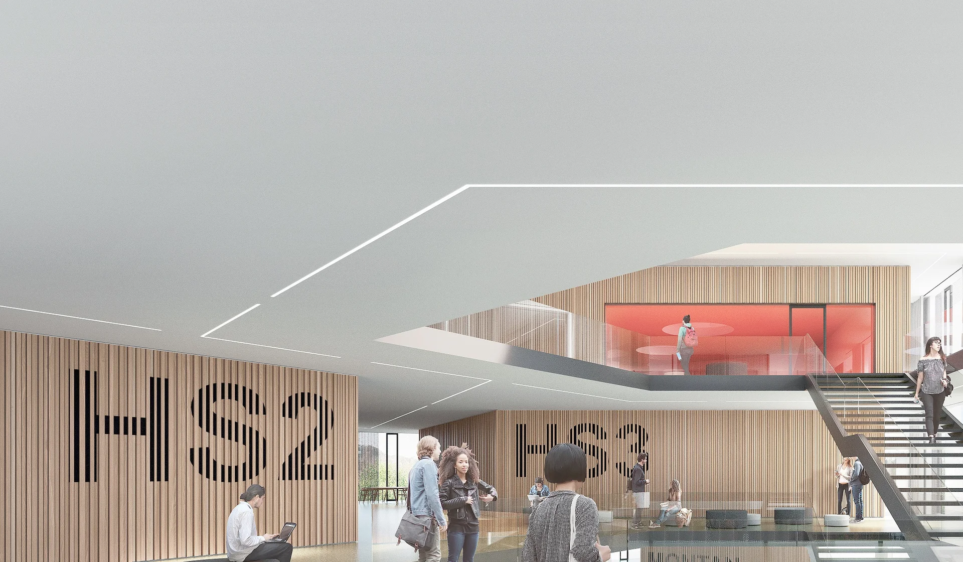 Innenansicht des geplanten Studienzentrums Rendering: Innenansicht des geplanten Studienzentrums