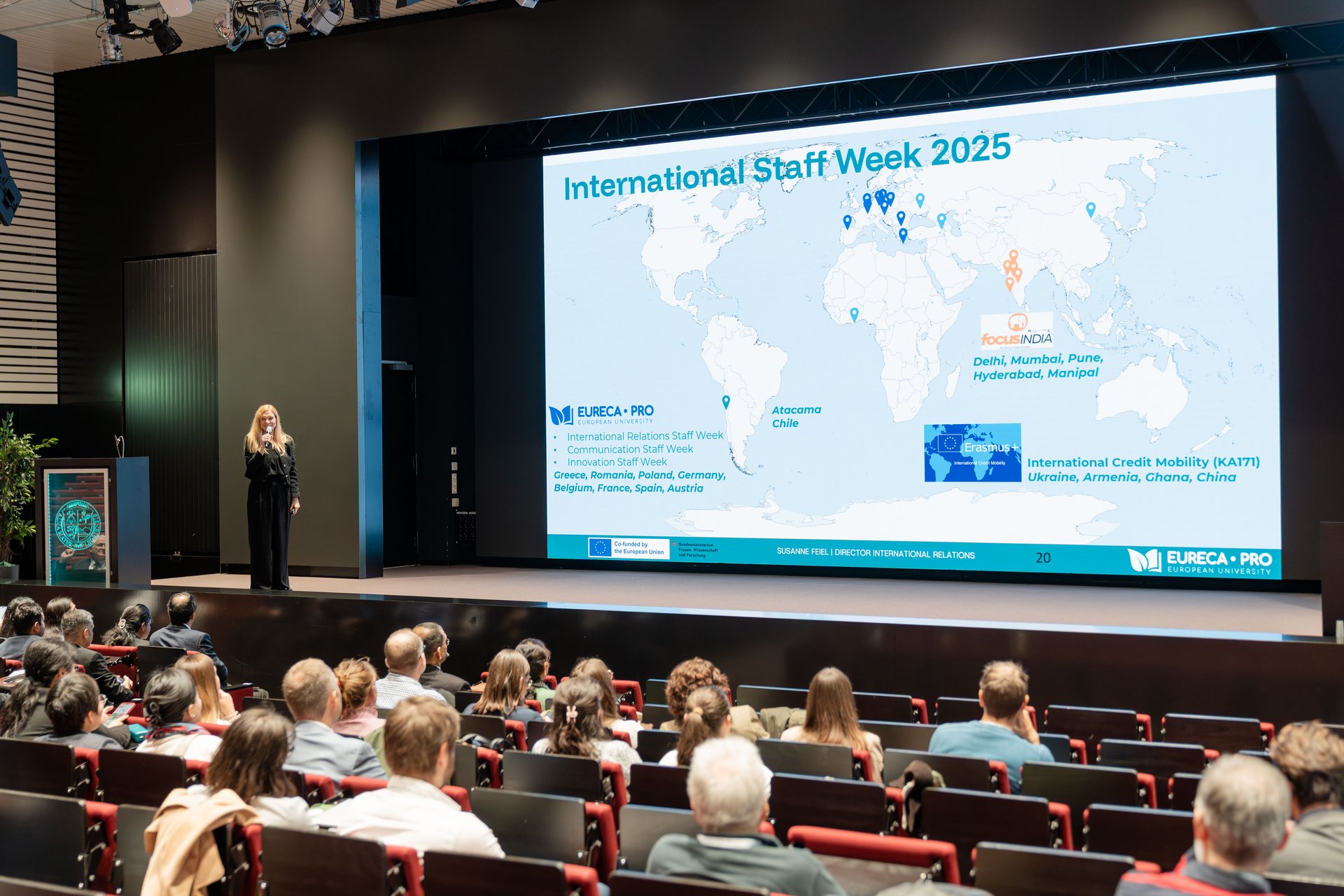 Dr.-Ing. Susanne Feiel, BA MA, Head of the Department of International Relations and European University (MIREU), at the official welcome ceremony for the participants of the International Week 2025. Photo: © TU Leoben/Tauderer 