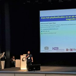 Muhammad Zubair Khan delivered a flash talk, followed by an informative poster presentation, spotlighting the magnetic properties of iron-rich phyllosilicates and the crucial correlation between mixture oxidation states and critical ordering temperature. These findings represent an integral component of our most recent publication on two-dimensional magnetic minerals. ZubairGrFlagship