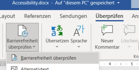 Screenshot in Word/Überprüfen/Barrierefreiheit © MUL