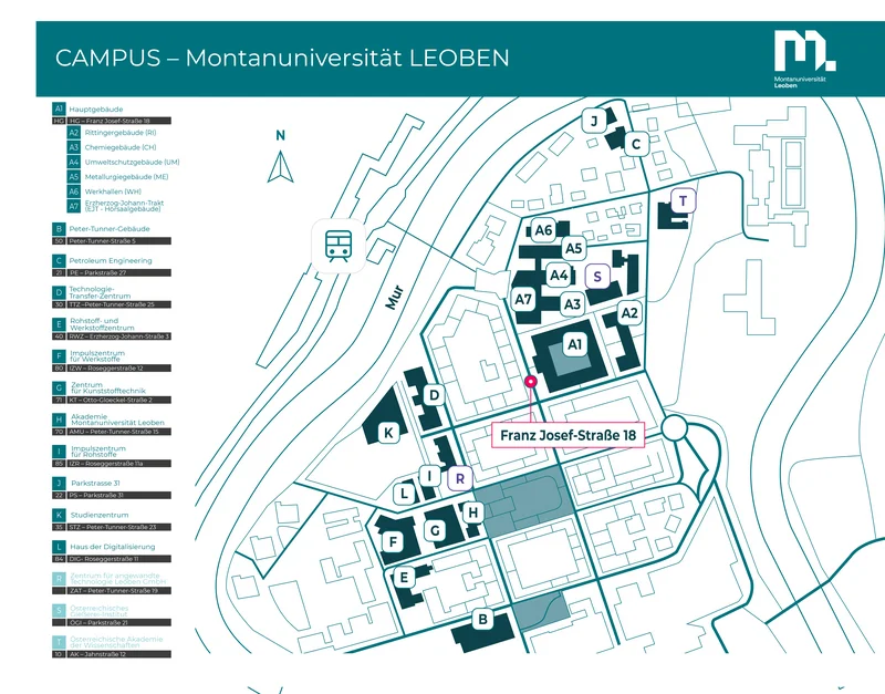 Grafik zum Campusplan in Leoben.