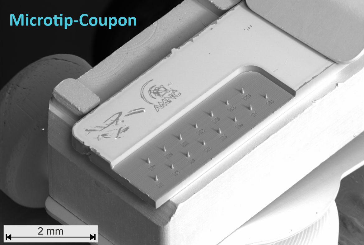 The coupon with 15 individual tips was machined out of the solid material using only the fs laser.
